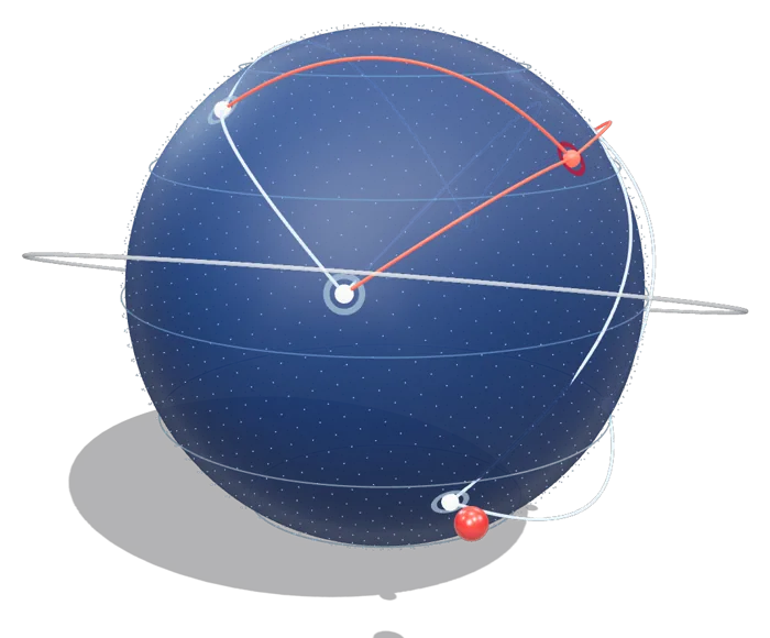 Globo terráqueo con órbitas que representa la presencia global de la firma